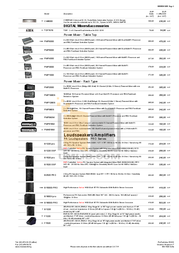 PDF manual for Behringer Other EUROPOWER PMP3000 Mixers